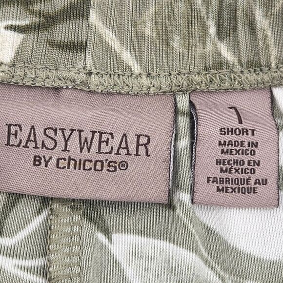 Chicos Easywear Pull On Pants Size 1 Short Slinky Liquid Knit Ferns Wide Leg - Picture 3 of 9